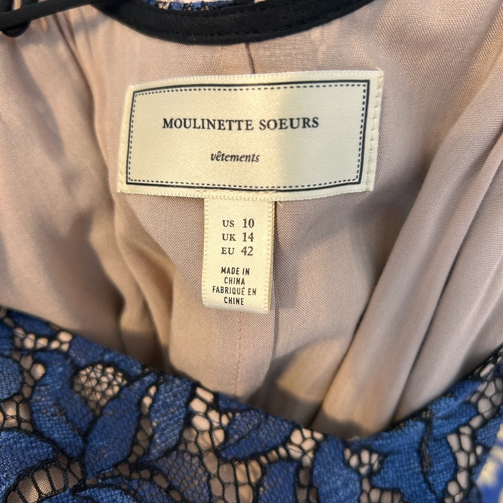 Anthropologie Moulinette Soeurs Blue Lace Maxi Dress with Black Trim